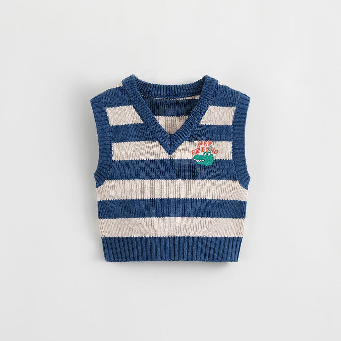 MARC&JANIE Boys Stylish Striped V-Neck Knit Kids Vest for Autumn 231827 - MARC&JANIE