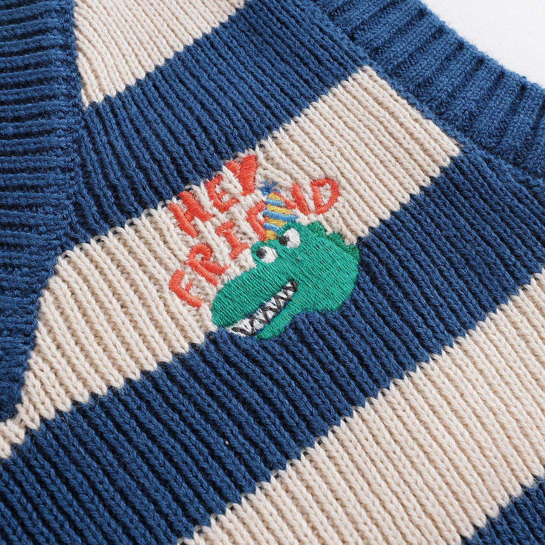 MARC&JANIE Boys Stylish Striped V-Neck Knit Kids Vest for Autumn 231827 - MARC&JANIE