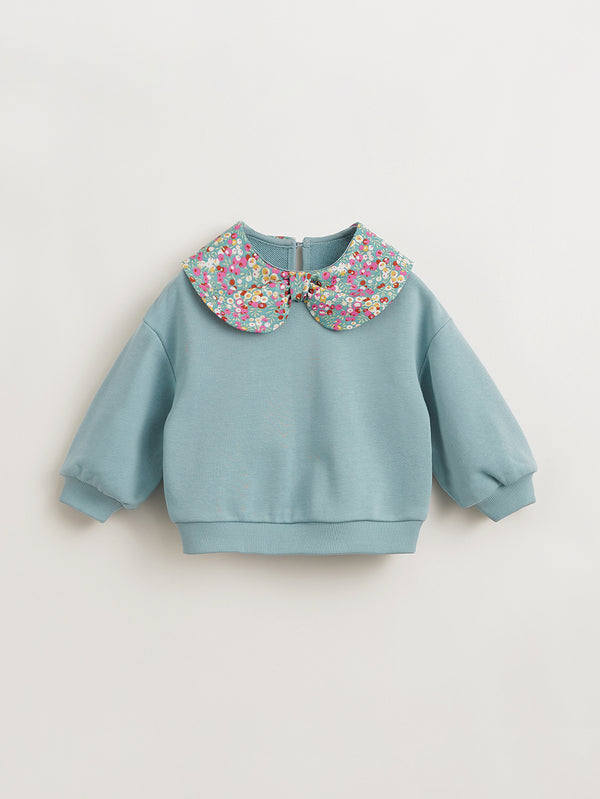 MARC & JANIE Girls Floral Bow Peter Pan Collar Sweatshirt 240181