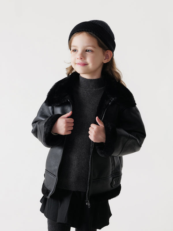 MARC & JANIE Boys Girls Faux Fur Leather Jacket 231213