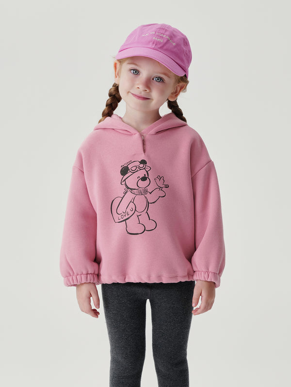 MARC & JANIE Girls Bear Printed Padded Loose Hoodies Sweatshirt 241317