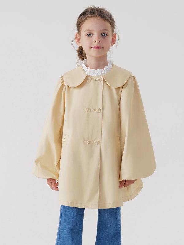 MARC & JANIE Girls Peter Pan Collar Lantern Sleeve Trench Coat 240057