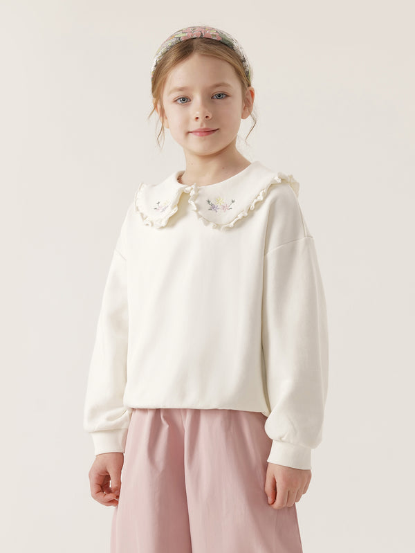 MARC & JANIE Girls Embroidery Peter Pan Collar Sweatshirt 240179