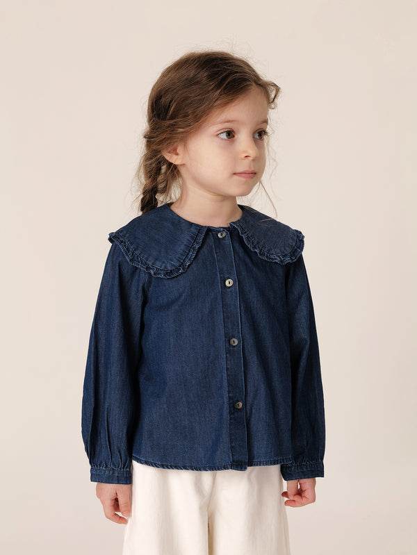 MARC & JANIE Girls Lace Peter Pan Collar Denim Shirt 231570