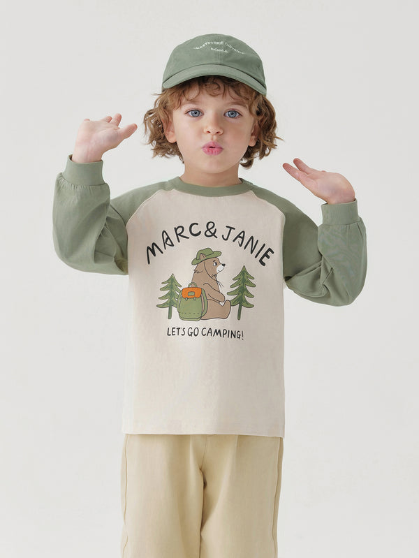 MARC & JANIE Boys Girls Camping Bear Raglan Sleeve T-Shirt 240992