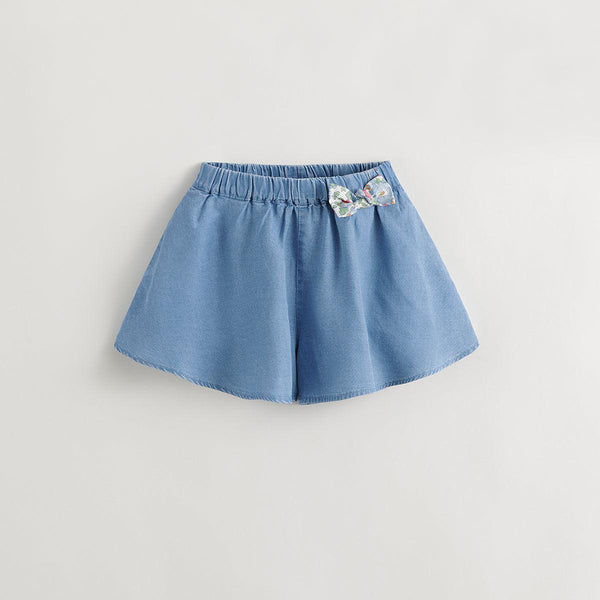 Girls A-Line Breathable Denim Shorts with Bow in lyocell Fabric 240725 - MARC&JANIE