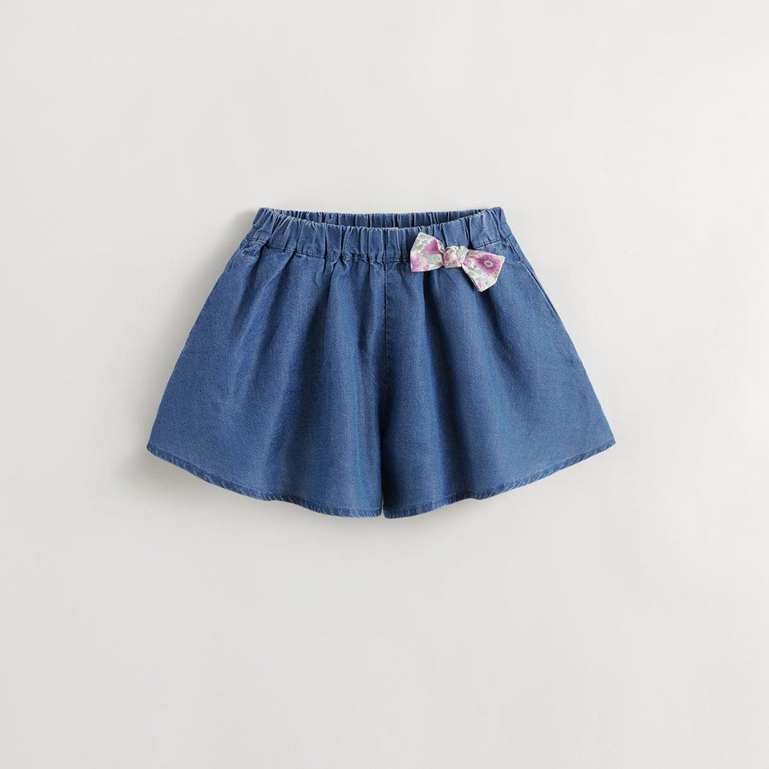 Girls A-Line Breathable Denim Shorts with Bow in lyocell Fabric 240725 - MARC&JANIE