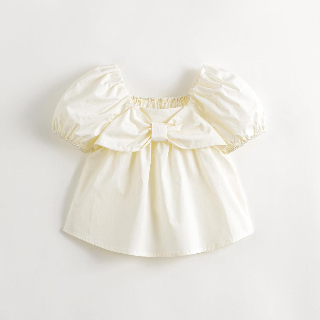 MARC&JANIE Girls Bubble Sleeve Big Bow Shirt Kids Cotton Blouse Sweet Charm Cute Tops for Summer 240701 - MARC&JANIE