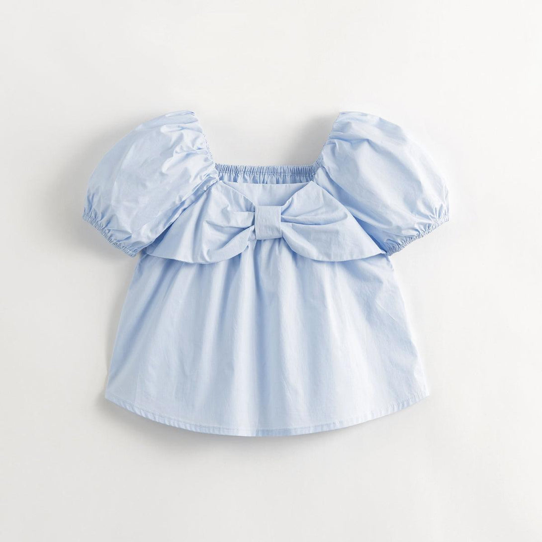 MARC&JANIE Girls Bubble Sleeve Big Bow Shirt Kids Cotton Blouse Sweet Charm Cute Tops for Summer 240701 - MARC&JANIE