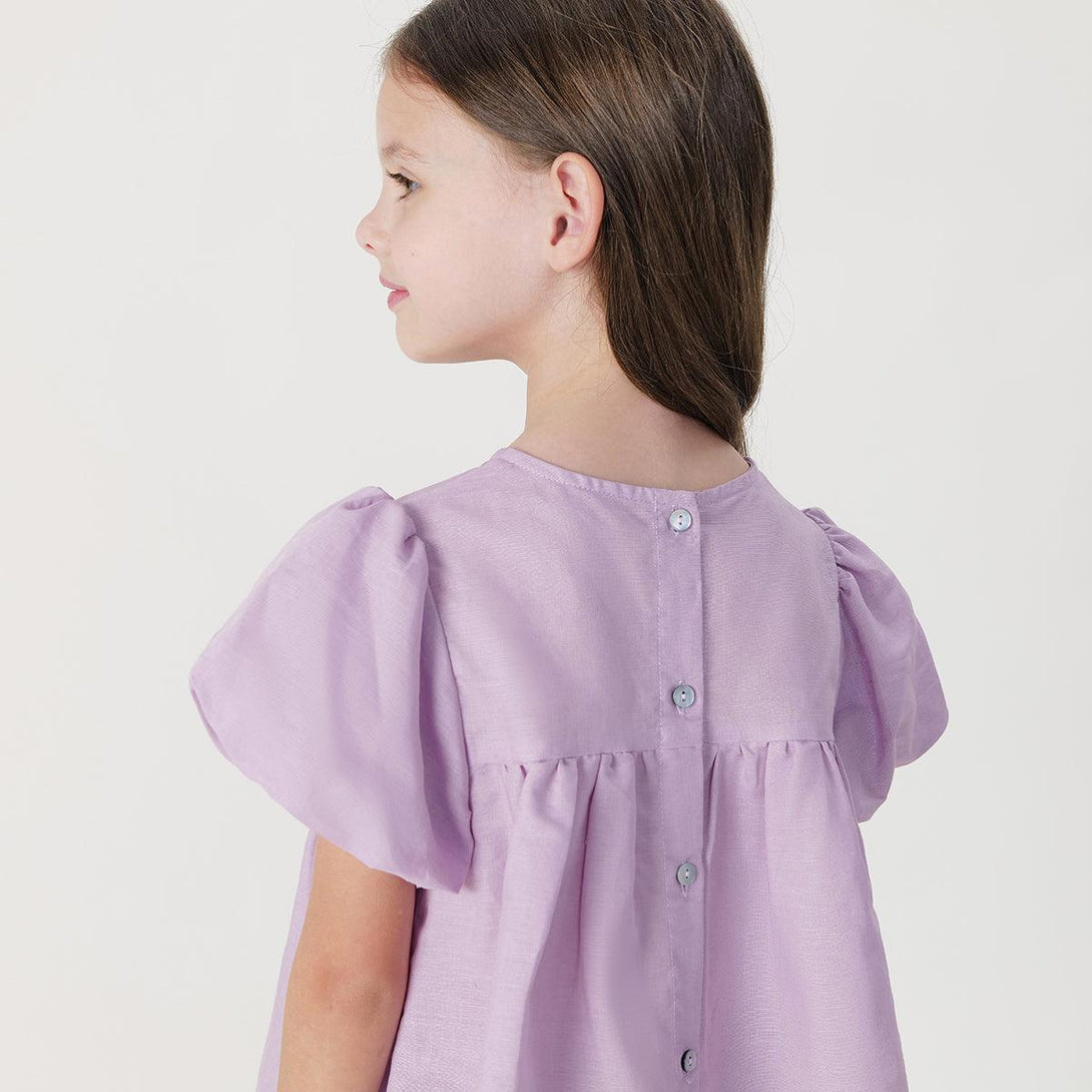 Girls Bubble Sleeve Cotton Linen Short Sleeve Two-Piece Set 240837 - MARC&JANIE