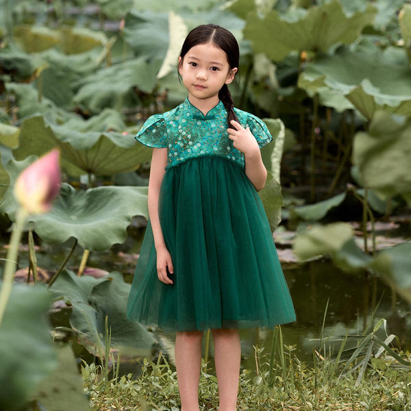 Girls Chinese Style Green Shade Qipao Dress 240750 - MARC&JANIE