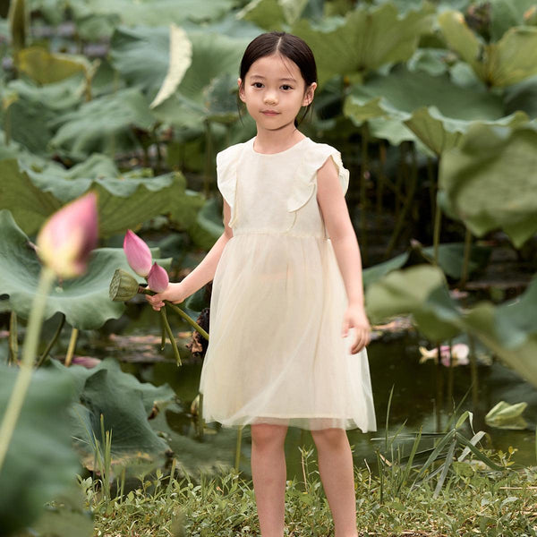 Girls Chinese Style Lace Trimmed Flying Sleeve Tulle Dress 240659 - MARC&JANIE