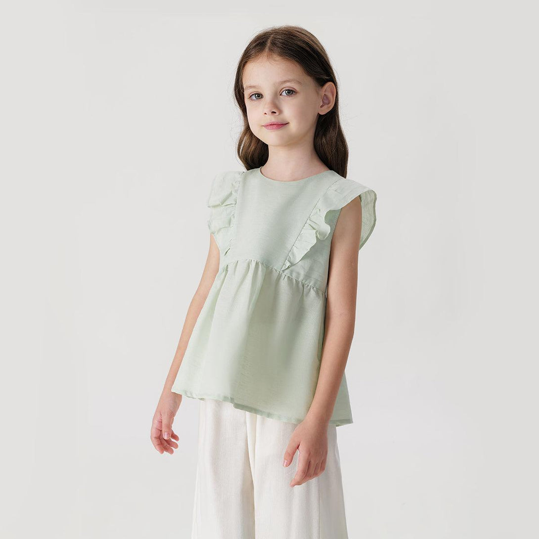 Girls New Chinese-style Sweet Lace Trimmed Flying Sleeve Shirt 240607 - MARC&JANIE