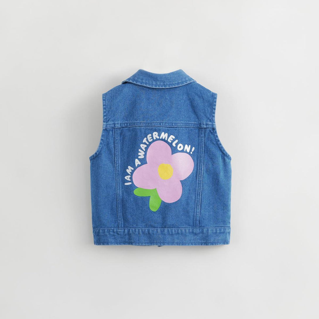 Girls Cotton Fun Little Flower Lapel Collar Denim Vests 231837 - MARC&JANIE