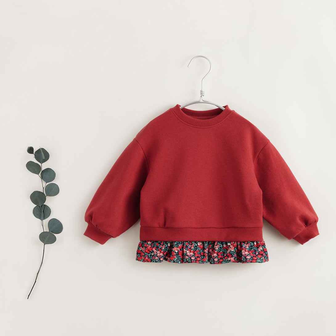 MARC&JANIE Girls Cotton Floral Hem Patchwork Sweatshirt for Autumn French Series 231755 - MARC&JANIE