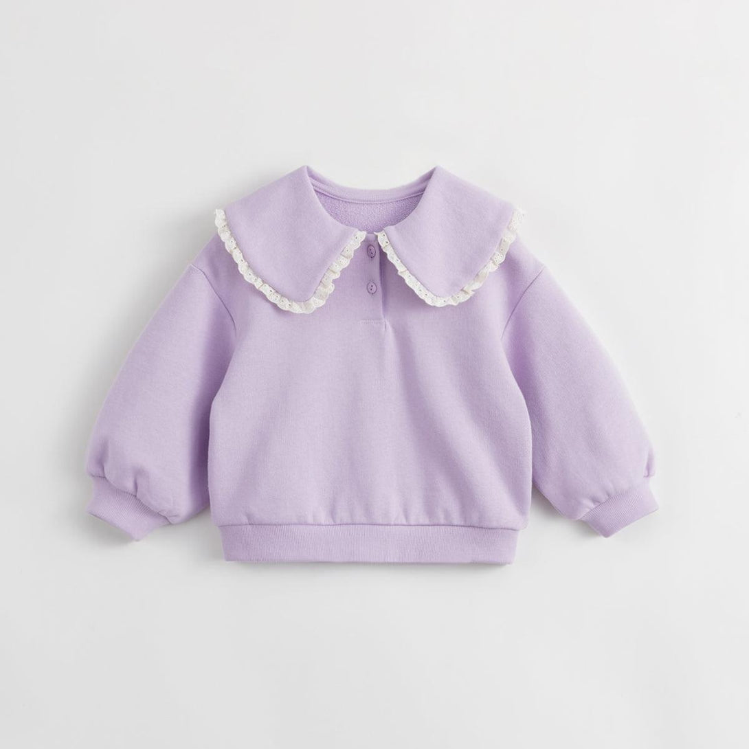 MARC&JANIE Girls Cotton Lace Lapel Sweatshirt Children's Tops for Autumn 231607 - MARC&JANIE