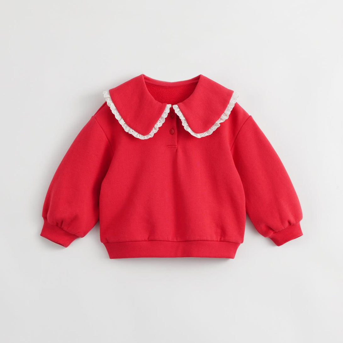 MARC&JANIE Girls Cotton Lace Lapel Sweatshirt Children's Tops for Autumn 231607 - MARC&JANIE