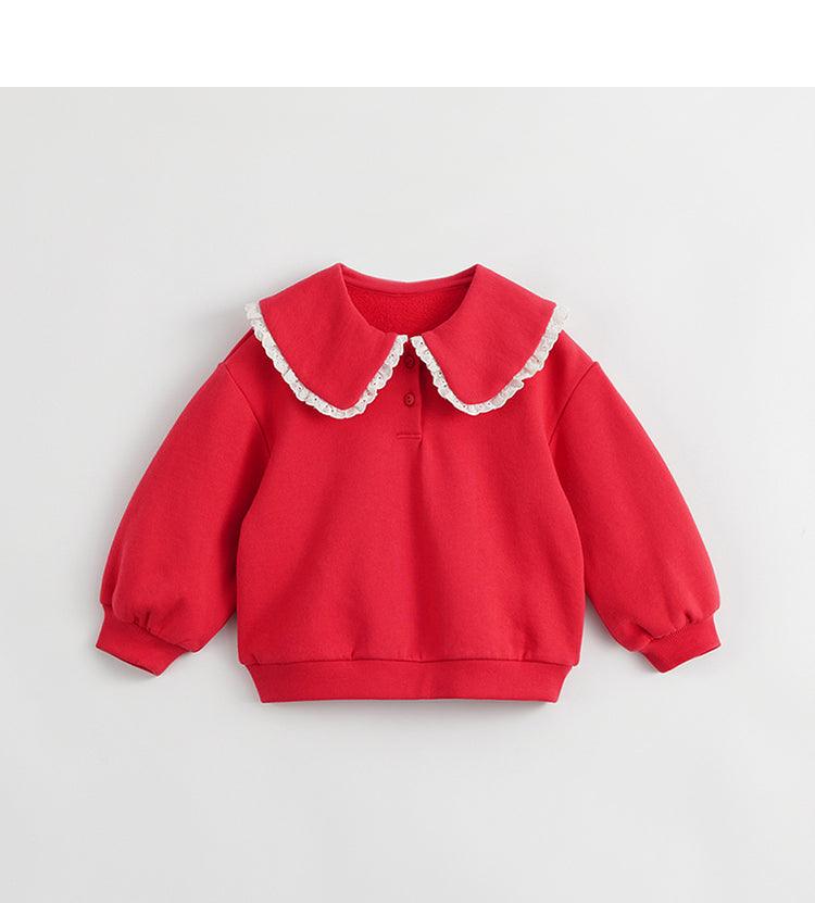 MARC&JANIE Girls Cotton Lace Lapel Sweatshirt Children's Tops for Autumn 231607 - MARC&JANIE