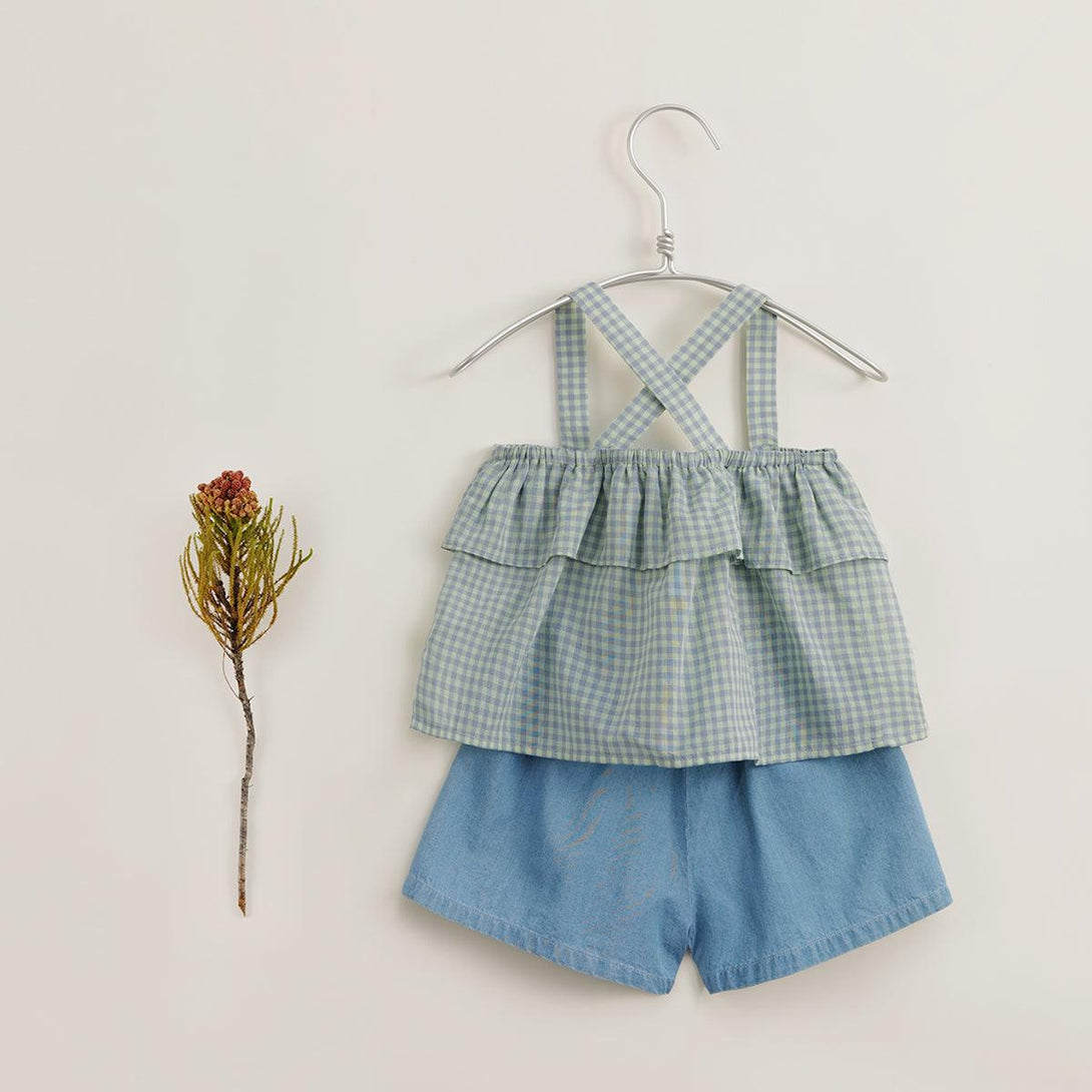 MARC&JANIE Girls Summer Plaid Cotton Suspenders Short Sets 231060 - MARC&JANIE