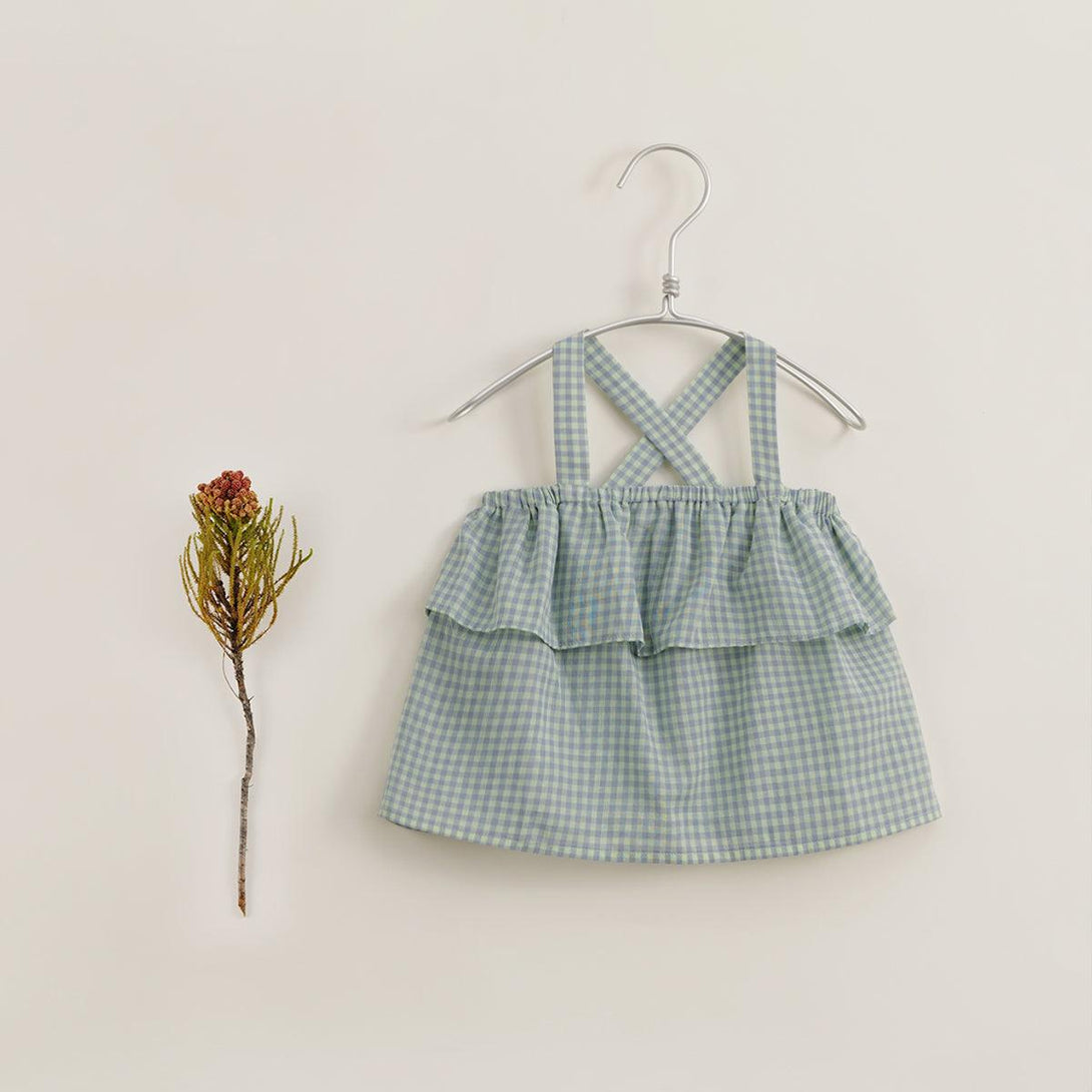 MARC&JANIE Girls Summer Plaid Cotton Suspenders Short Sets 231060 - MARC&JANIE