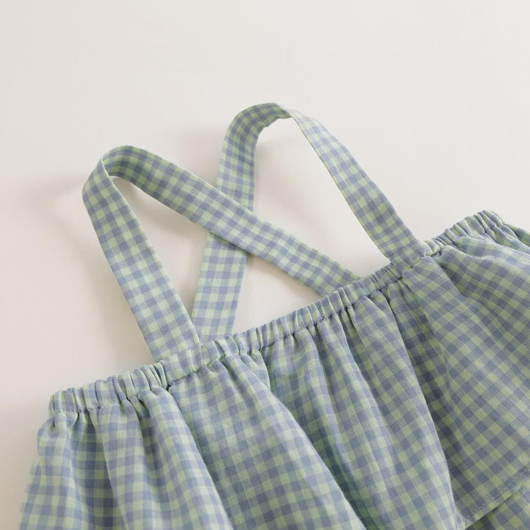 MARC&JANIE Girls Summer Plaid Cotton Suspenders Short Sets 231060 - MARC&JANIE