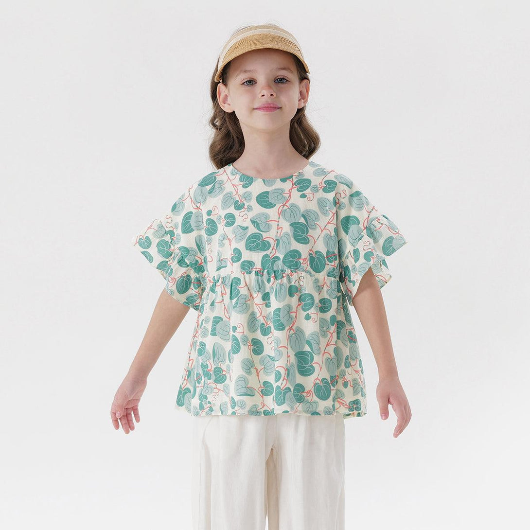 Girls All Cotton Printed Side Sleeves Shirts 230007 - MARC&JANIE