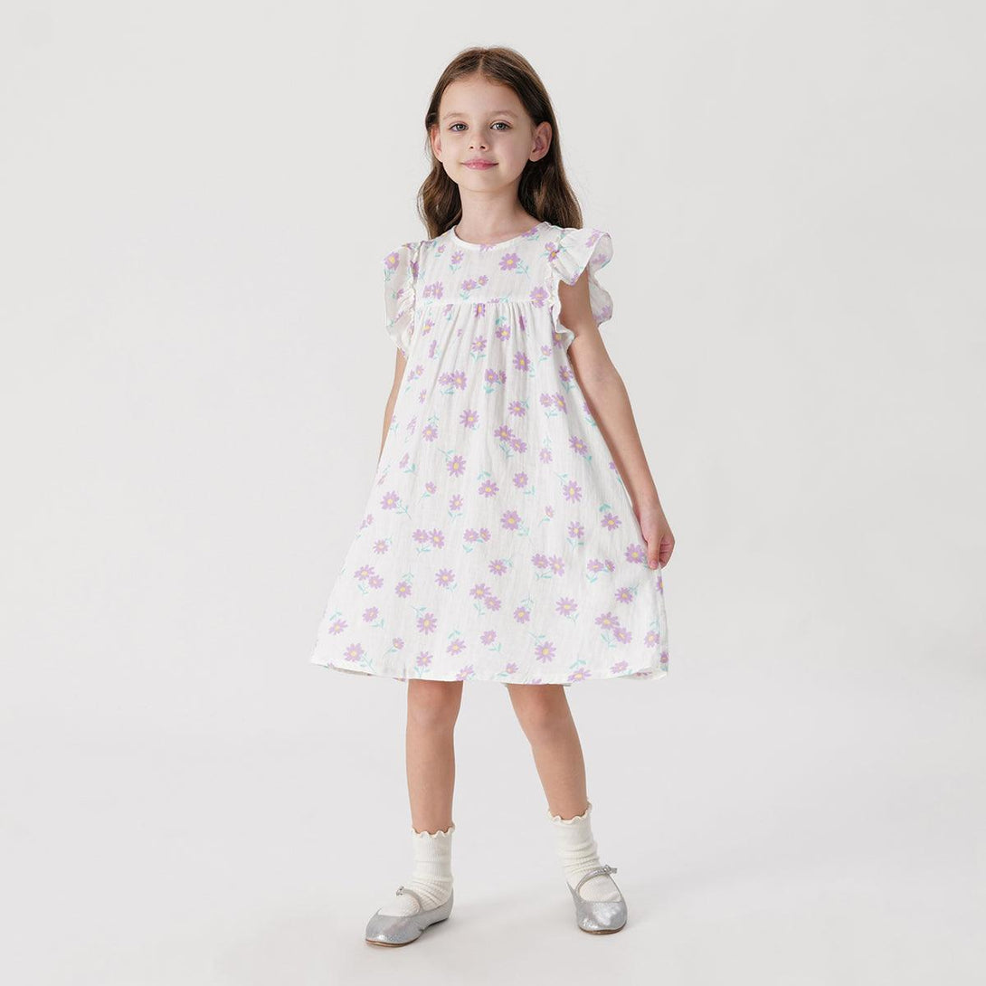 Girls Daisy Print Flutter Sleeve Dress 240652 - MARC&JANIE