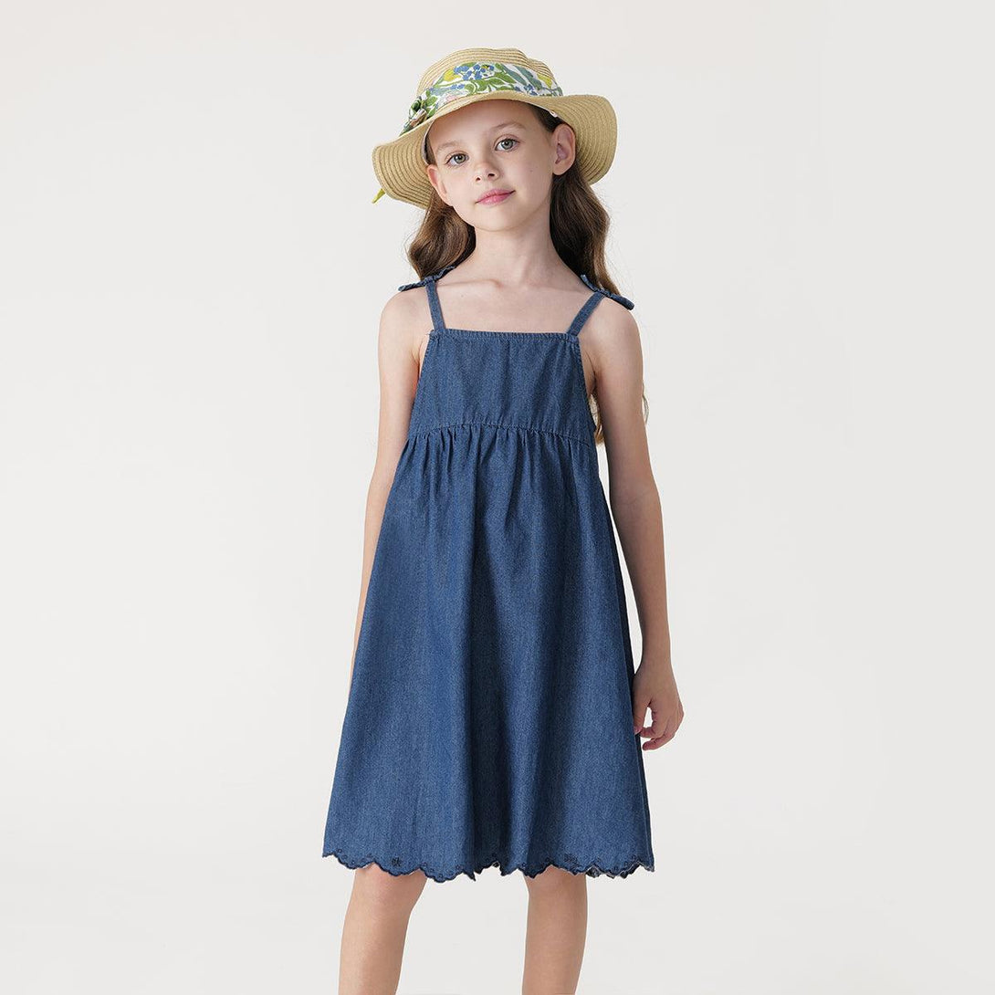 Girls French Style Denim Dress with Bow Suspender Dress 240572 - MARC&JANIE