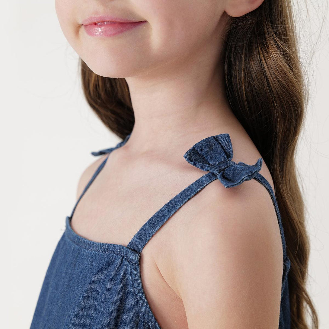 Girls French Style Denim Dress with Bow Suspender Dress 240572 - MARC&JANIE