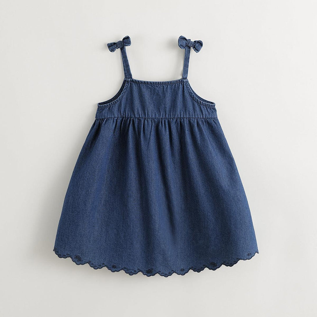 Girls French Style Denim Dress with Bow Suspender Dress 240572 - MARC&JANIE