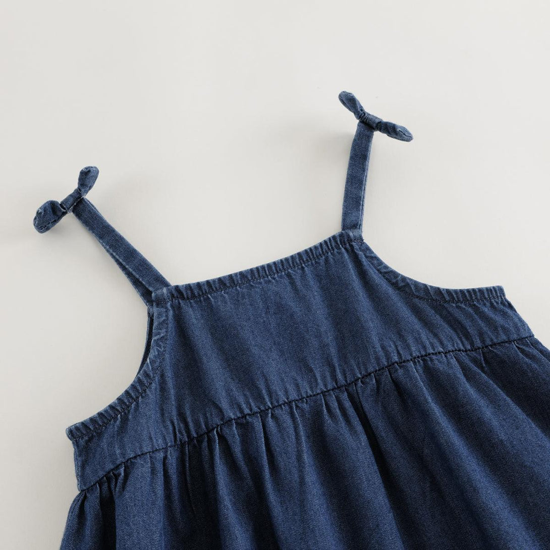 Girls French Style Denim Dress with Bow Suspender Dress 240572 - MARC&JANIE