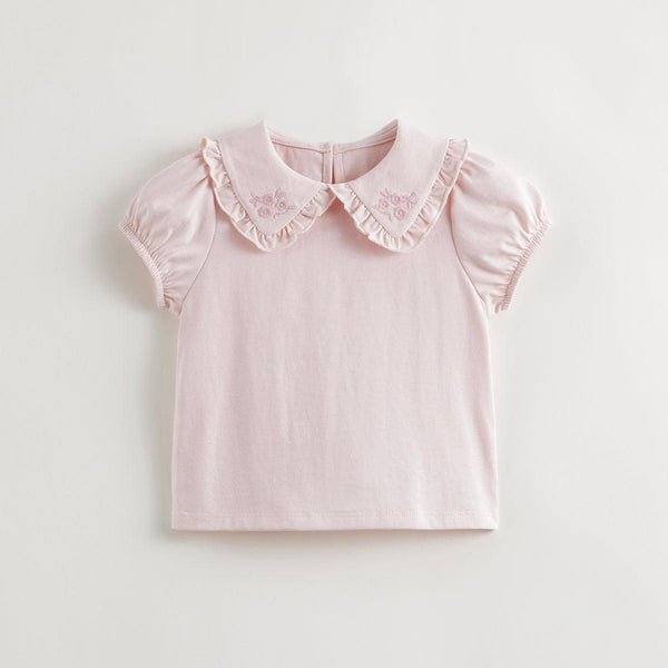 Girls Embroidered Doll Collar Puff Sleeve T-shirt 240706 - MARC&JANIE