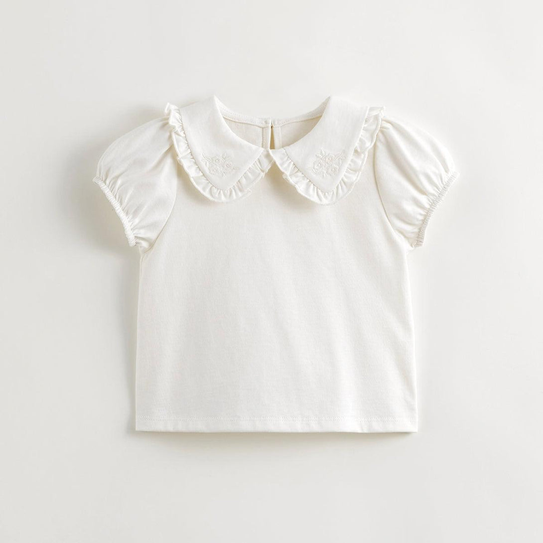 Girls Embroidered Doll Collar Puff Sleeve T-shirt 240706 - MARC&JANIE