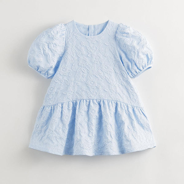 Girls Embroidered Lotus Leaf Edge Bubble Sleeve Dress 240832 - MARC&JANIE