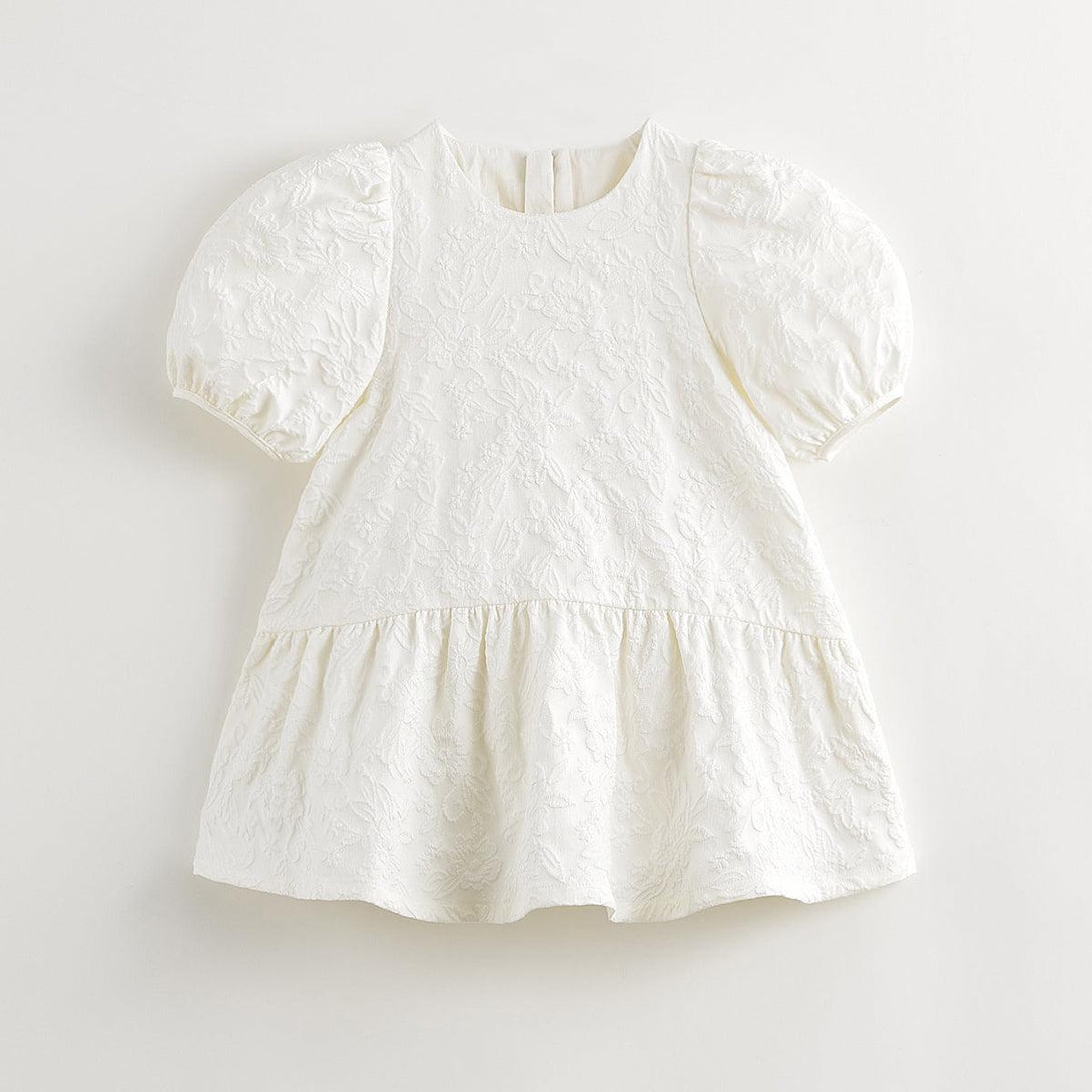 Girls Embroidered Lotus Leaf Edge Bubble Sleeve Dress 240832 - MARC&JANIE