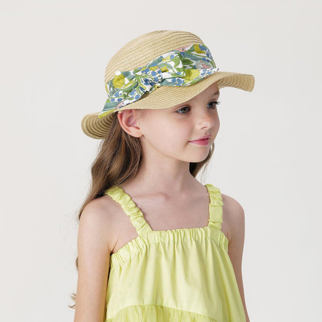 Girls Floral Bow Knitted Sun Hat Straw Hat 240817 - MARC&JANIE