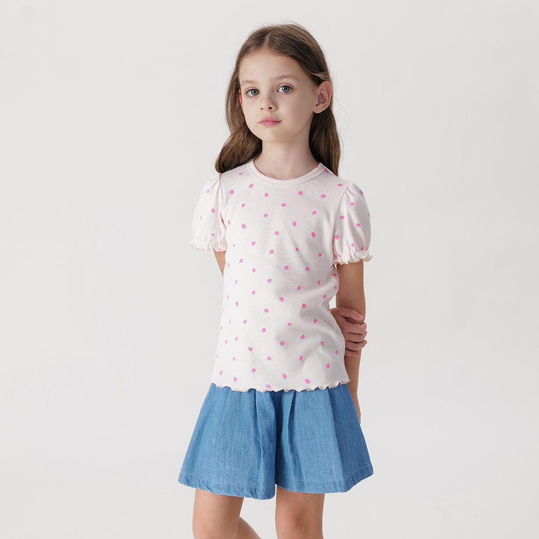 Girls Floral Full Print Stretch Bubble Sleeve T-shirt 240719 - MARC&JANIE