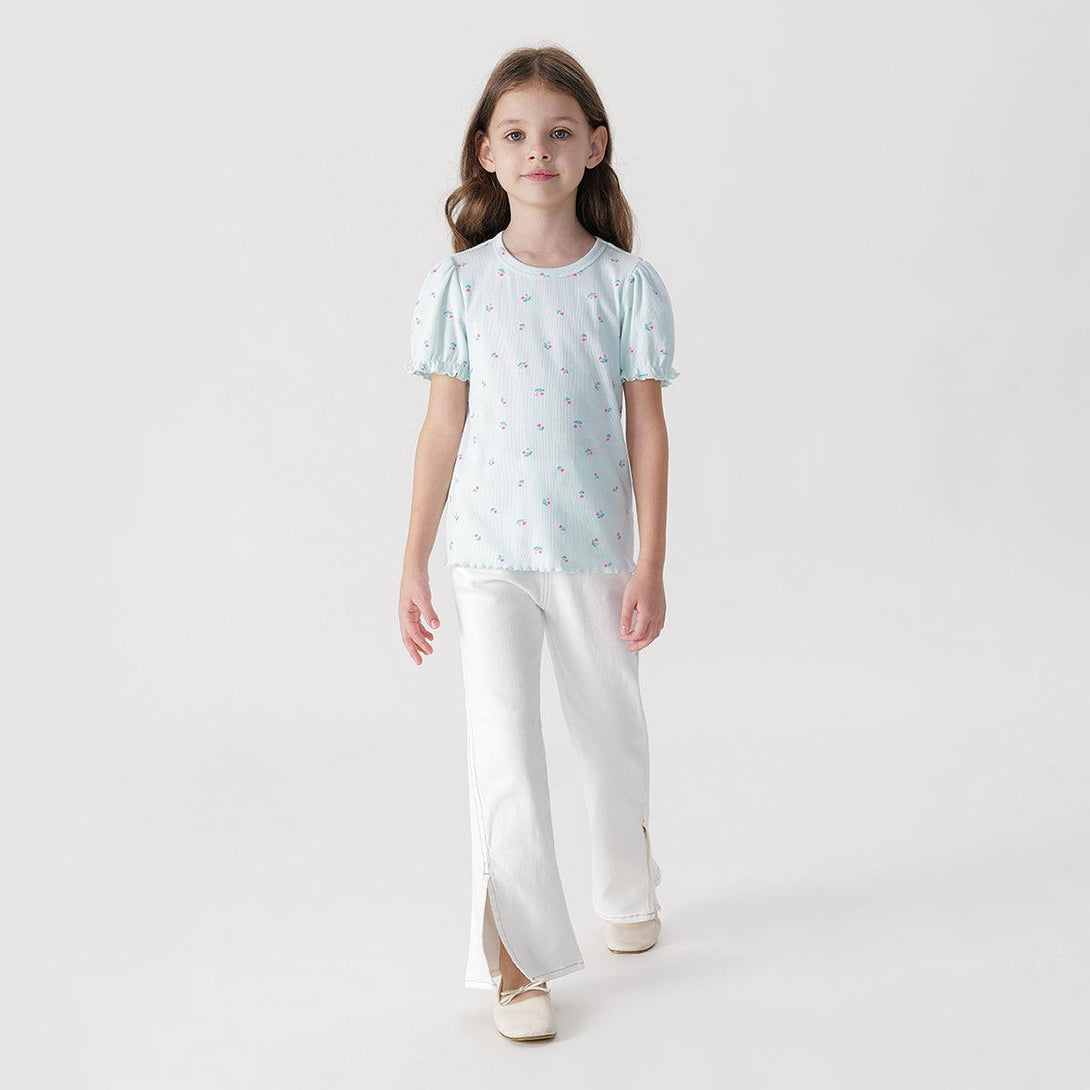 Girls Floral Full Print Stretch Bubble Sleeve T-shirt 240719 - MARC&JANIE