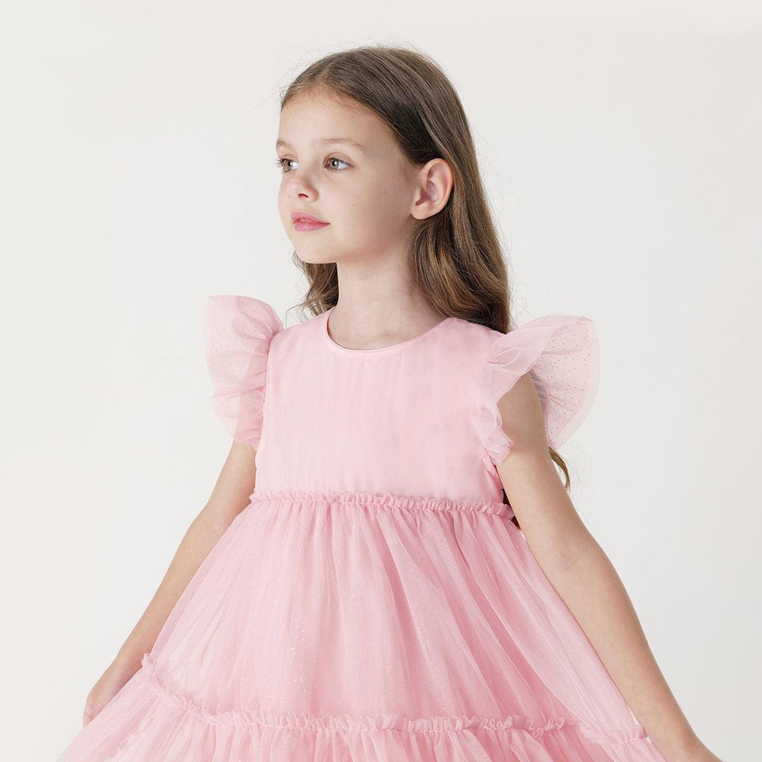 Girls Flutter Sleeve Mesh Cake Dress 240863 - MARC&JANIE