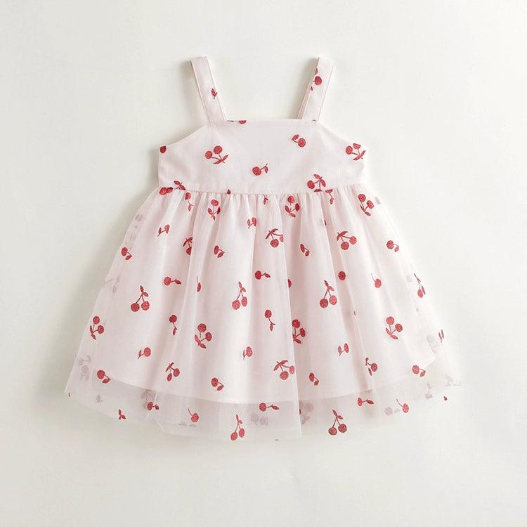 Girls Fun Cherry Print Spaghetti Strap Mesh Dress 240656 - MARC&JANIE