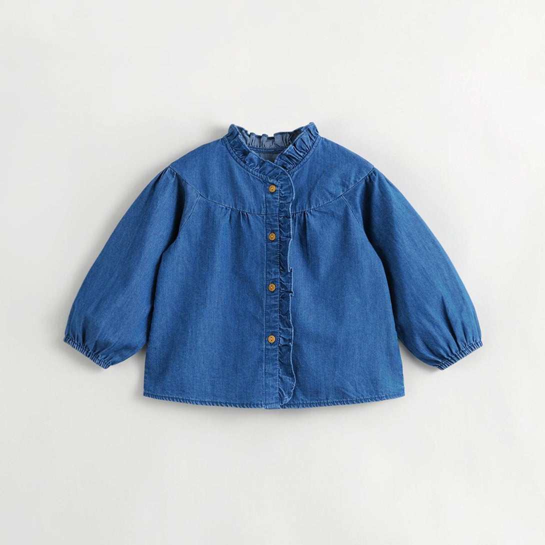 MARC&JANIE Girls Fungus Lace Cotton Denim Shirt Children's Doll Shirt for Autumn 231789 - MARC&JANIE