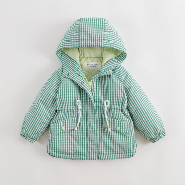 MARC&JANIE Girls Green Check Printed Waisted Hooded Trench Coat Outerwear & Jackets for Autumn 231787 - MARC&JANIE