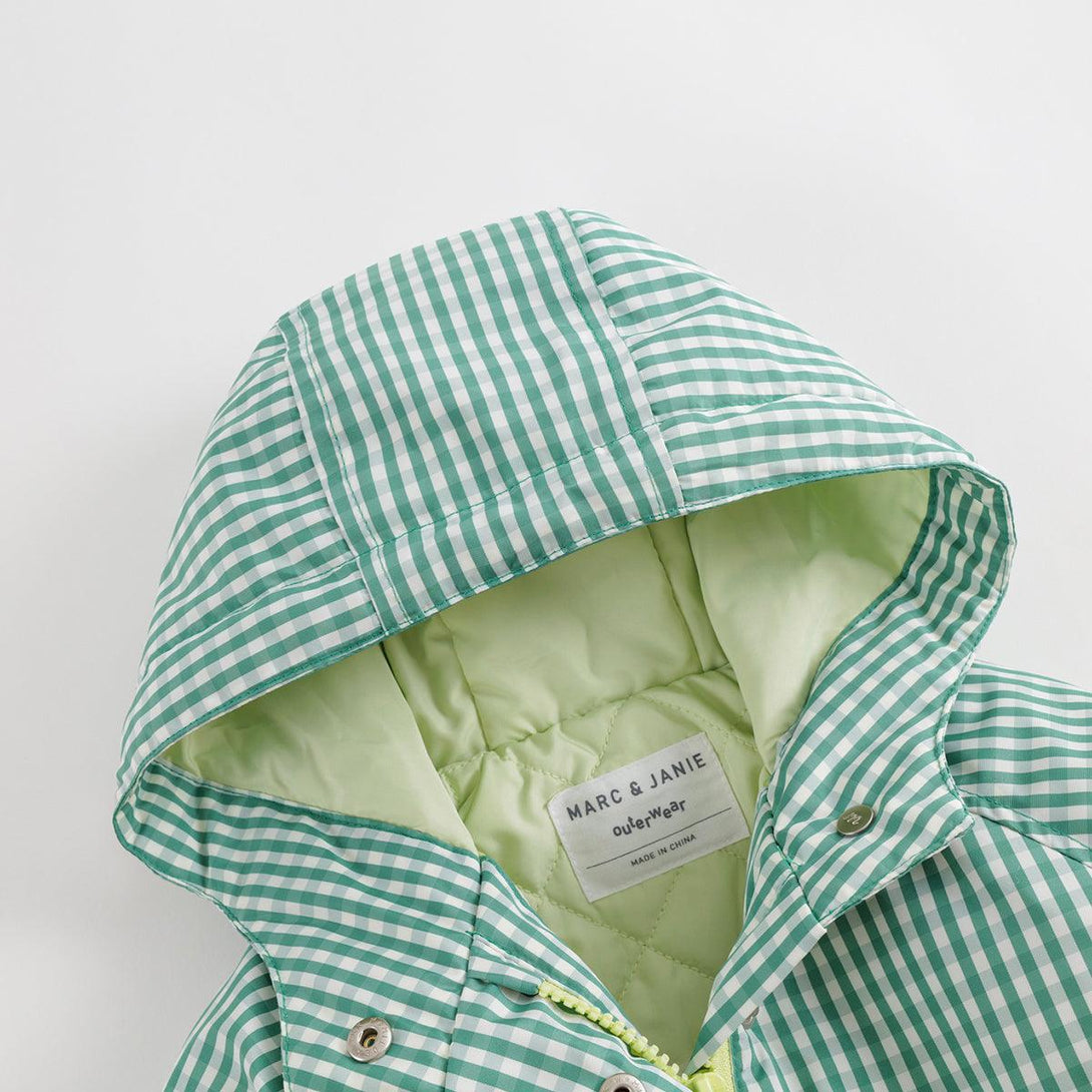 MARC&JANIE Girls Green Check Printed Waisted Hooded Trench Coat Outerwear & Jackets for Autumn 231787 - MARC&JANIE