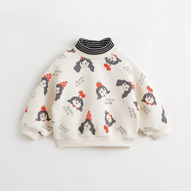 MARC&JANIE Girls High Neck Striped Cartoon Shaker Sweatshirt for Spring 232126 - MARC&JANIE