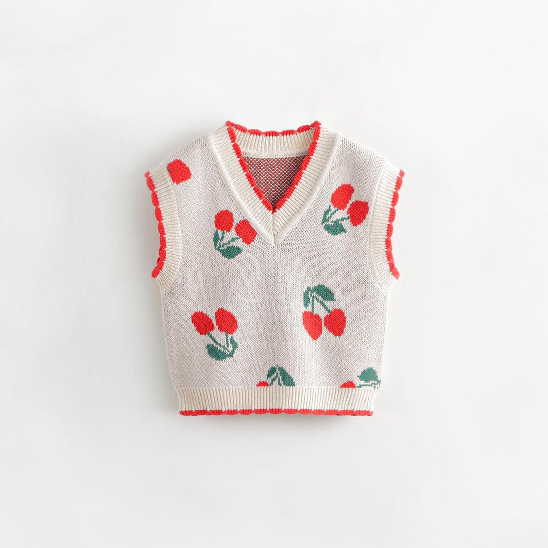 MARC&JANIE Girls Jacquard V-neck Knit Vest Children's Vests for Autumn 231960 - MARC&JANIE