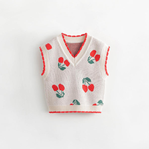 MARC&JANIE Girls Jacquard V-neck Knit Vest Children's Vests for Autumn 231960 - MARC&JANIE