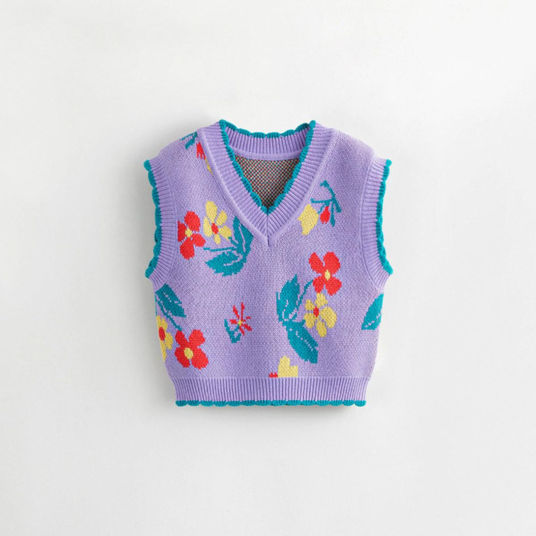 MARC&JANIE Girls Jacquard V-neck Knit Vest Children's Vests for Autumn 231960 - MARC&JANIE