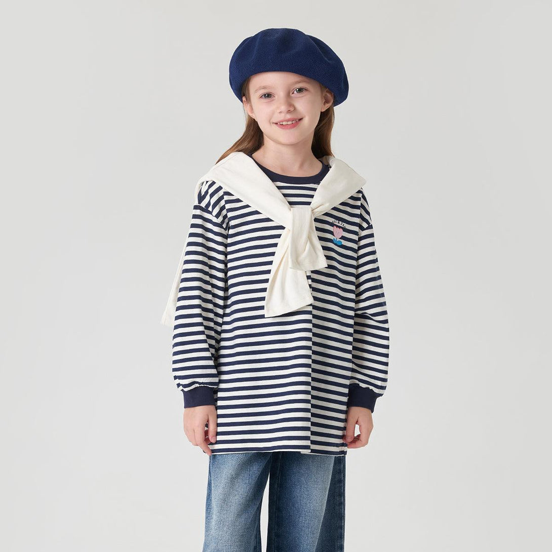 Girls Long Loose Striped Long Sleeve T-shirt 240090 - MARC&JANIE