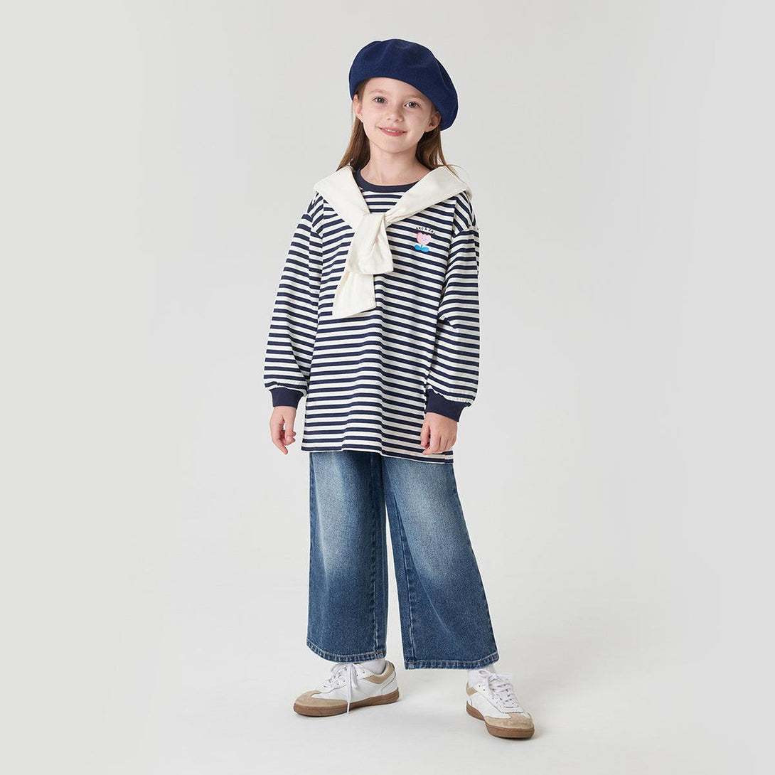 Girls Long Loose Striped Long Sleeve T-shirt 240090 - MARC&JANIE