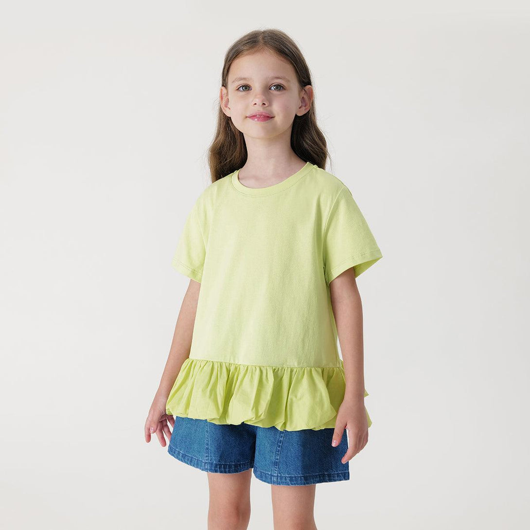 Girls Loose Fit Short Sleeve T-shirt with Ruffle Hem Patchwork 240567 - MARC&JANIE